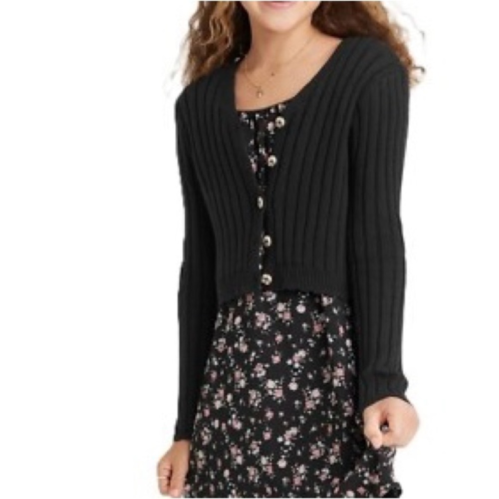 Art Class Black Ribbed Cardigan